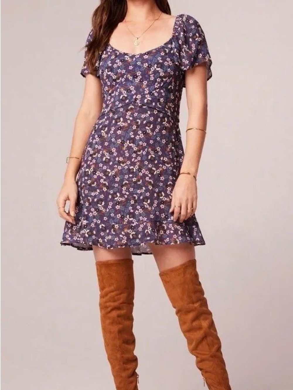 Band of the Free Purple Boho Floral Mini Dress